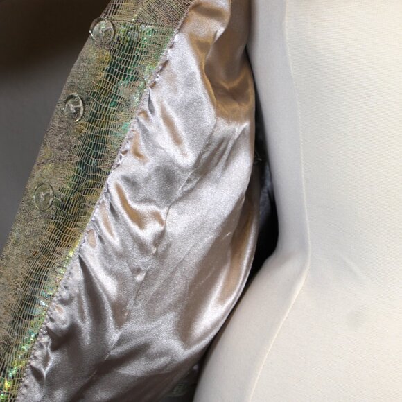 JACKET PAMELA MCCOY  Leather Foil Iridescent Snake Print Peplum Jacket - SZ  LG - Picture 3 of 12